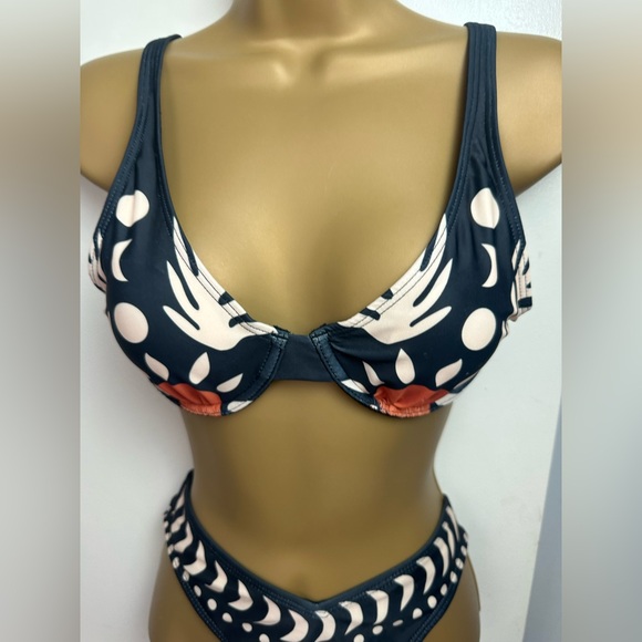 Commense Black Orange Bird Print Bikini Top & Scrunchie Booty Bottoms NWT XS - Picture 6 of 16
